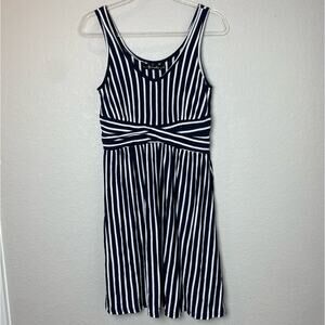 NEESHA Navy & White Striped Dress Size M/L VERY Flattering Shape